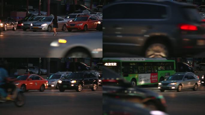 韩国首尔市傍晚街景十字路口车流