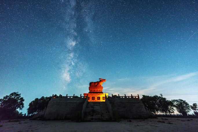 大荔县黄河观景平台云海银河星空延时摄影