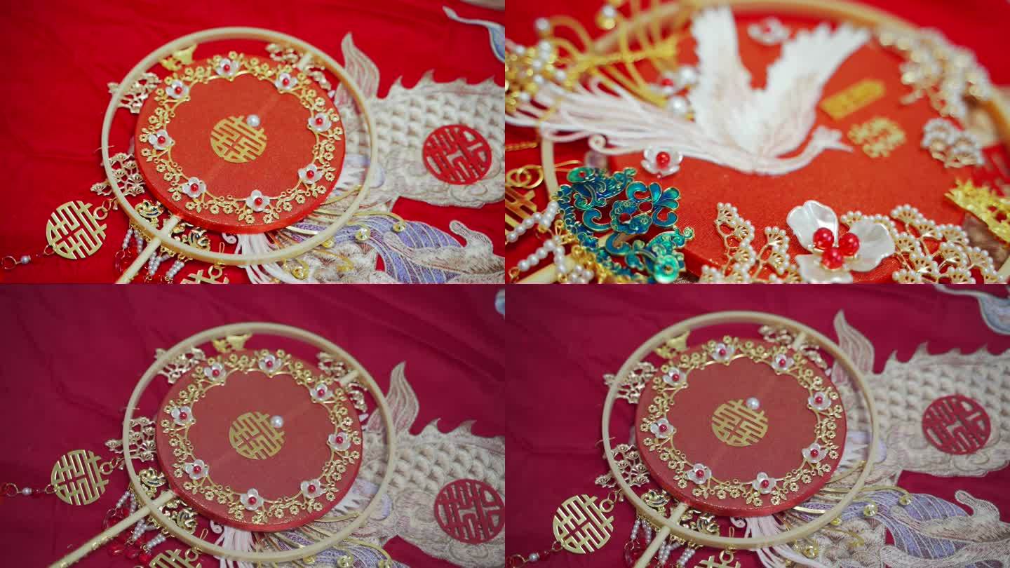 中式圆扇喜字摆件装饰