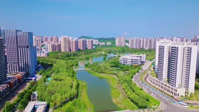 阳光明媚三亚城市风景航拍全景4k中国海南