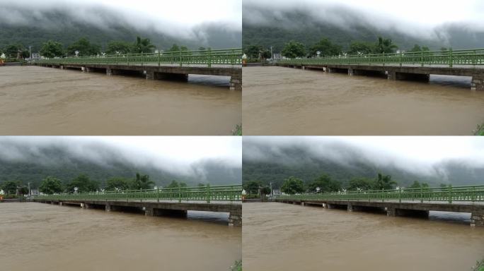 连续强降雨上涨的河水 洪峰 洪水
