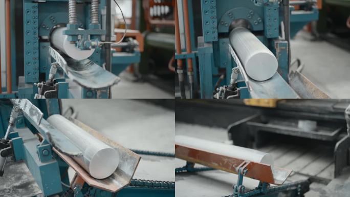 工业制造铝合金工厂铝合金圆锭切割特写