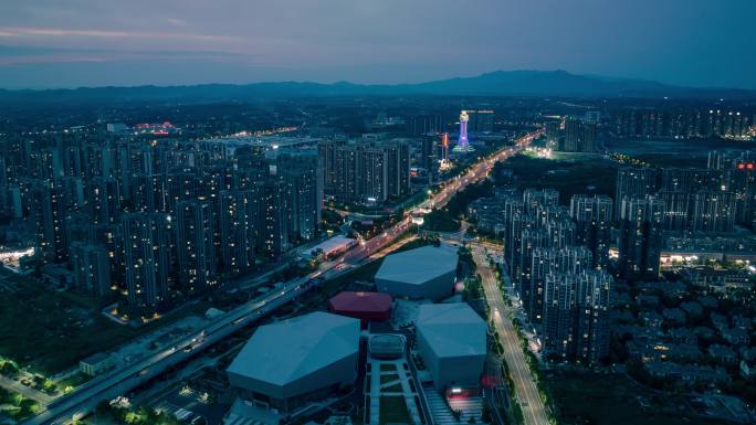 衡阳三馆一中心晚霞夜景航拍延时