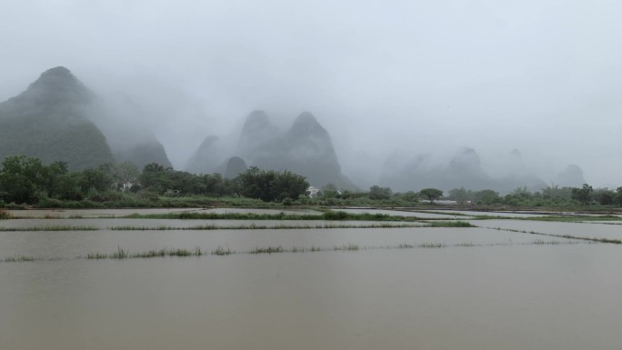受雨季洪水影响的稻田或农业地区