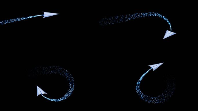 蓝色纸飞机粒子拖尾多角度运动通道02