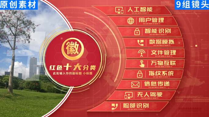 2-10红色图标文字分类展示ae模板包装