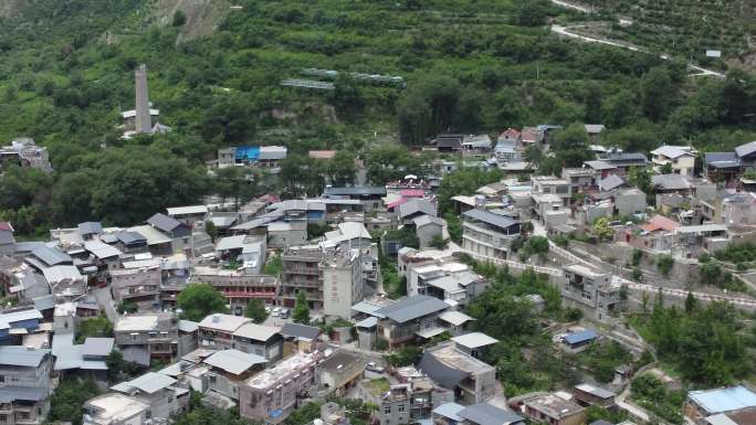 四川阿坝茂县羌乡古寨风景航拍