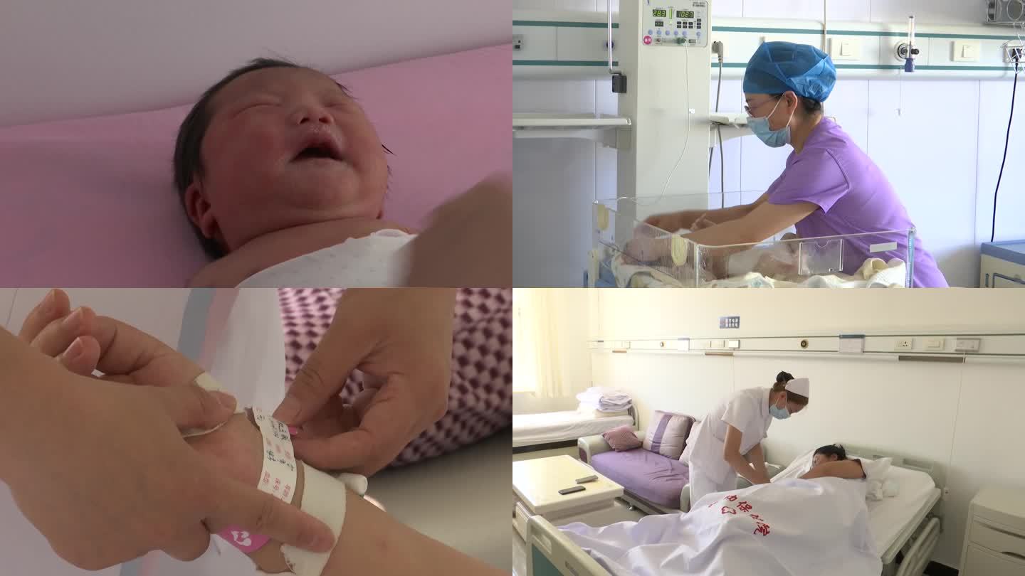 医院新生儿科护士护理刚出生的婴儿