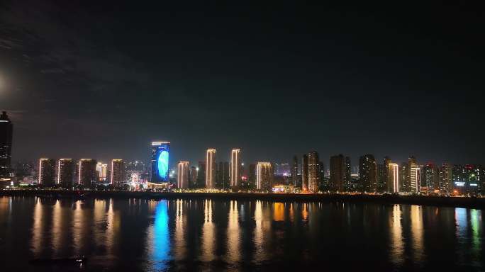 芜湖 航拍 夜景 沿江 长江