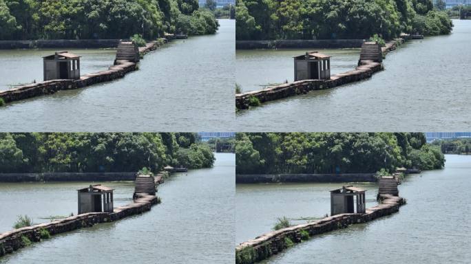 浙江绍兴古城昂桑湖古纤道石桥石亭石板路