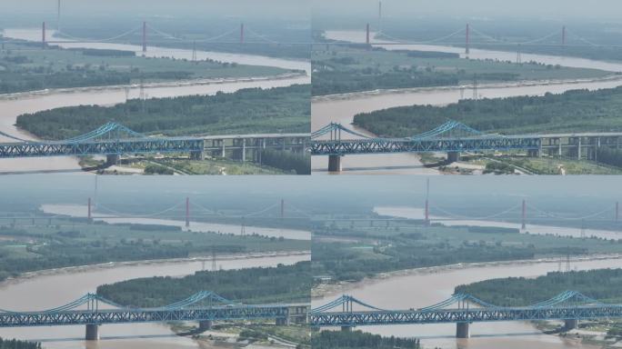 4K原素材-航拍济南黄河上的桥