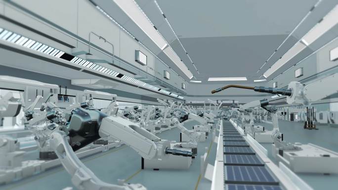 光伏太阳能板自动化生产制造车间企业动画