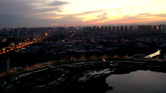 航拍延时街道夜景