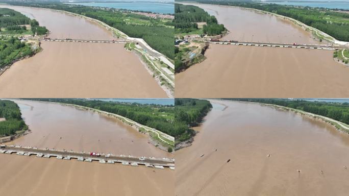 5K原素材-航拍济南黄河上的浮桥