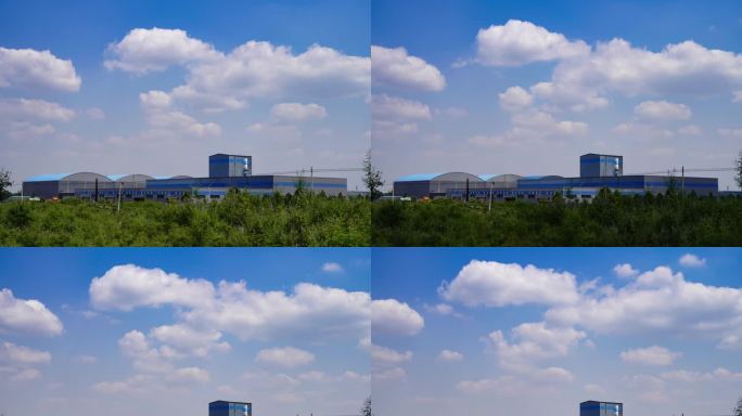 蓝天白云下的工厂厂房延时摄影