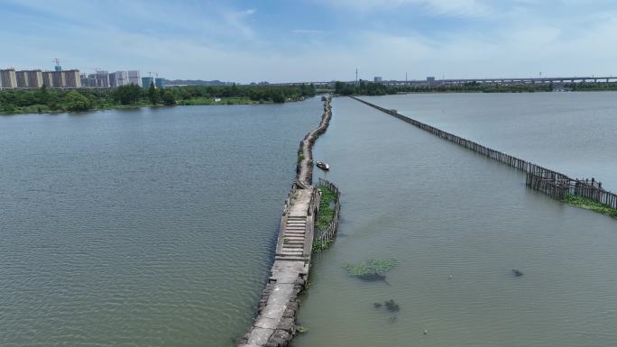 浙江绍兴古城昂桑湖古纤道石板路城市建筑