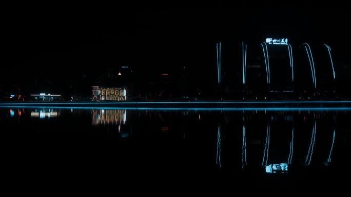 【4K】城市大桥夜景灯光倒影