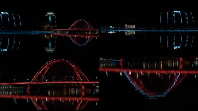 【4K】城市大桥夜景灯光倒影