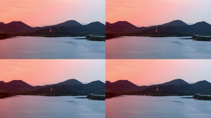 清晨日出4K航拍唯美杭州西湖雷峰塔