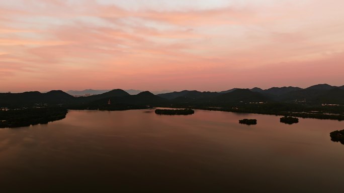 清晨日出4K航拍唯美杭州西湖