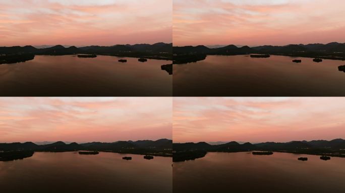 清晨日出4K航拍唯美杭州西湖