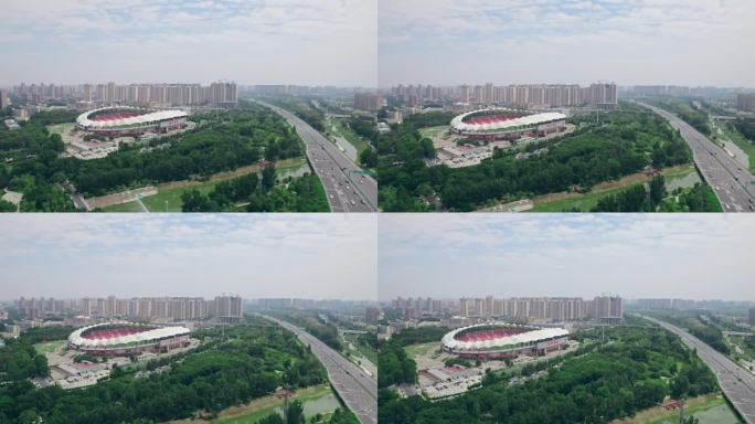 4K河南郑州地标体育场航拍01