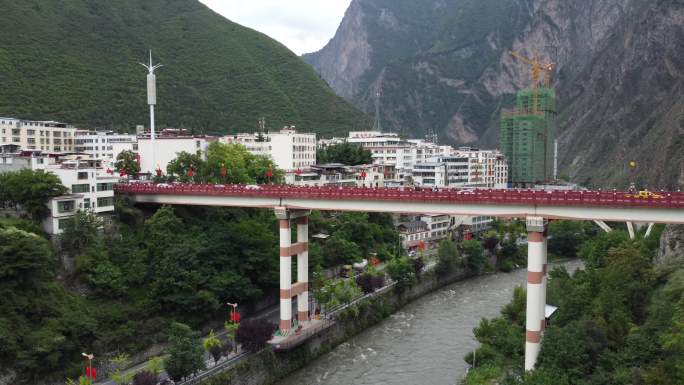 四川阿坝理县县城风景航拍