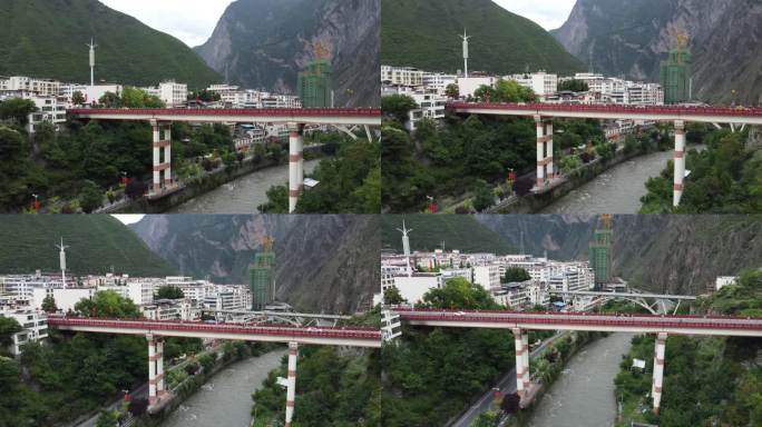 四川阿坝理县县城风景航拍