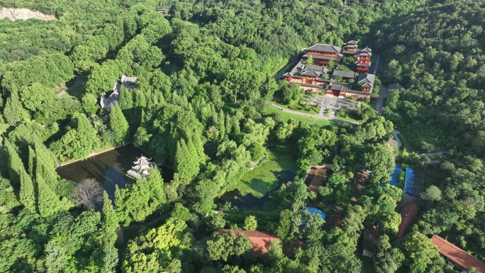 航拍襄阳岘山生态旅游风景区习家池园林风光