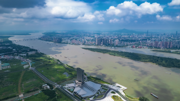 南京高空城区长江航拍延时