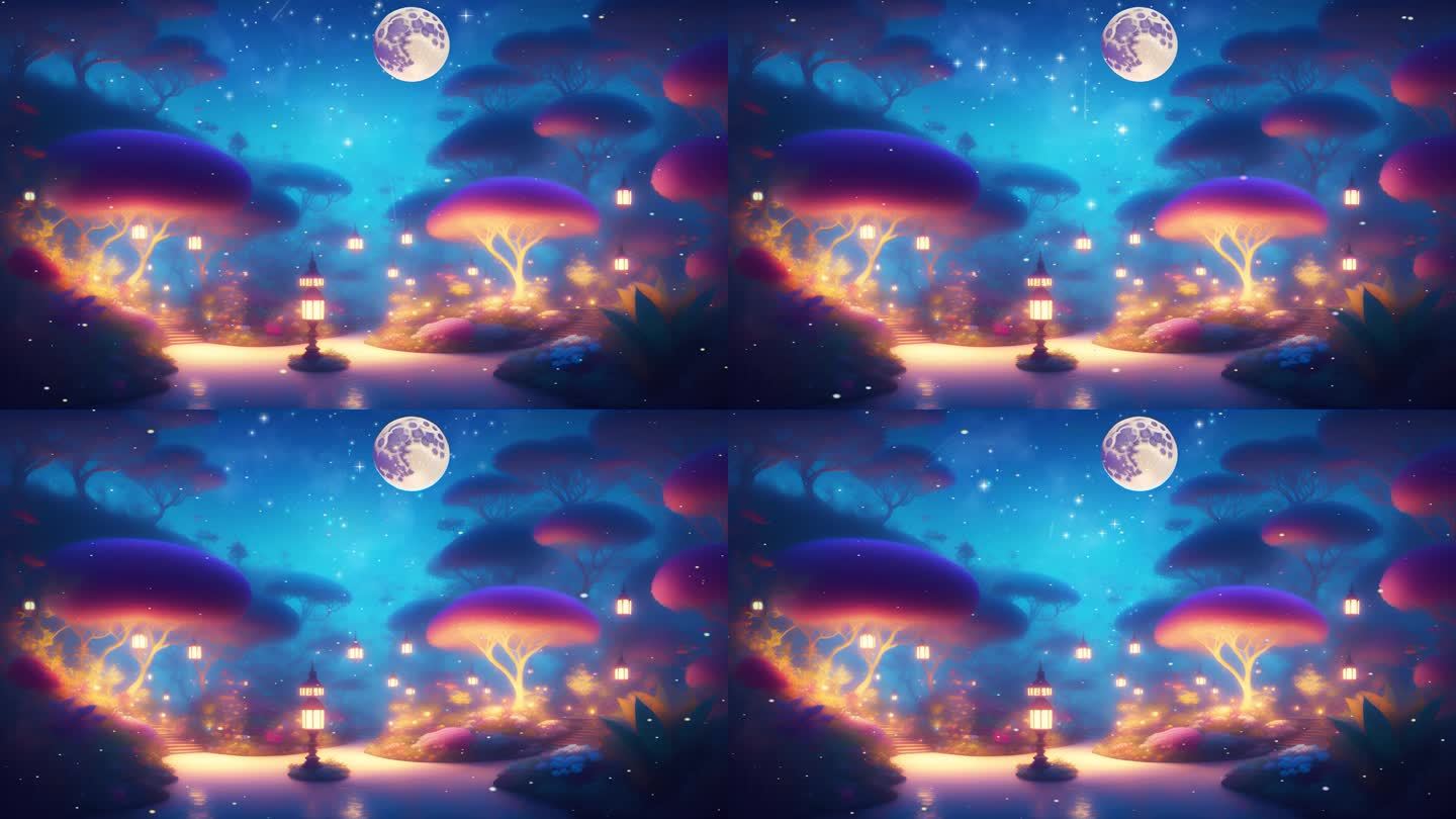月亮莹火虫唯美的场景音乐视频背景梦幻仙景