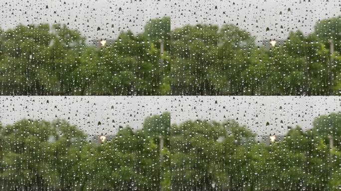 4K原创 车窗户上流下的雨 摇摆的树木