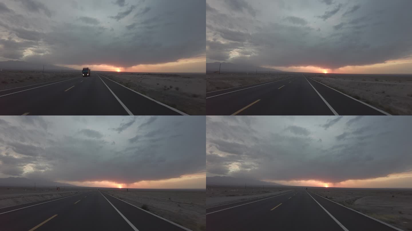 日落时分大漠戈壁公路行车记录