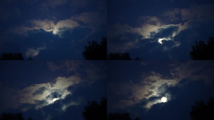 月亮在云层之间穿梭长镜头