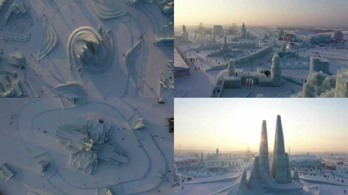 4K哈尔滨冰雪大世界白天航拍