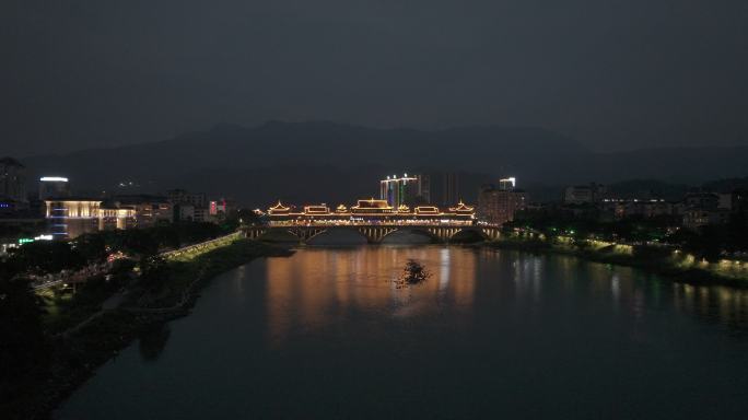 原创高清5.1K 航拍四川夜景雅安风雨桥