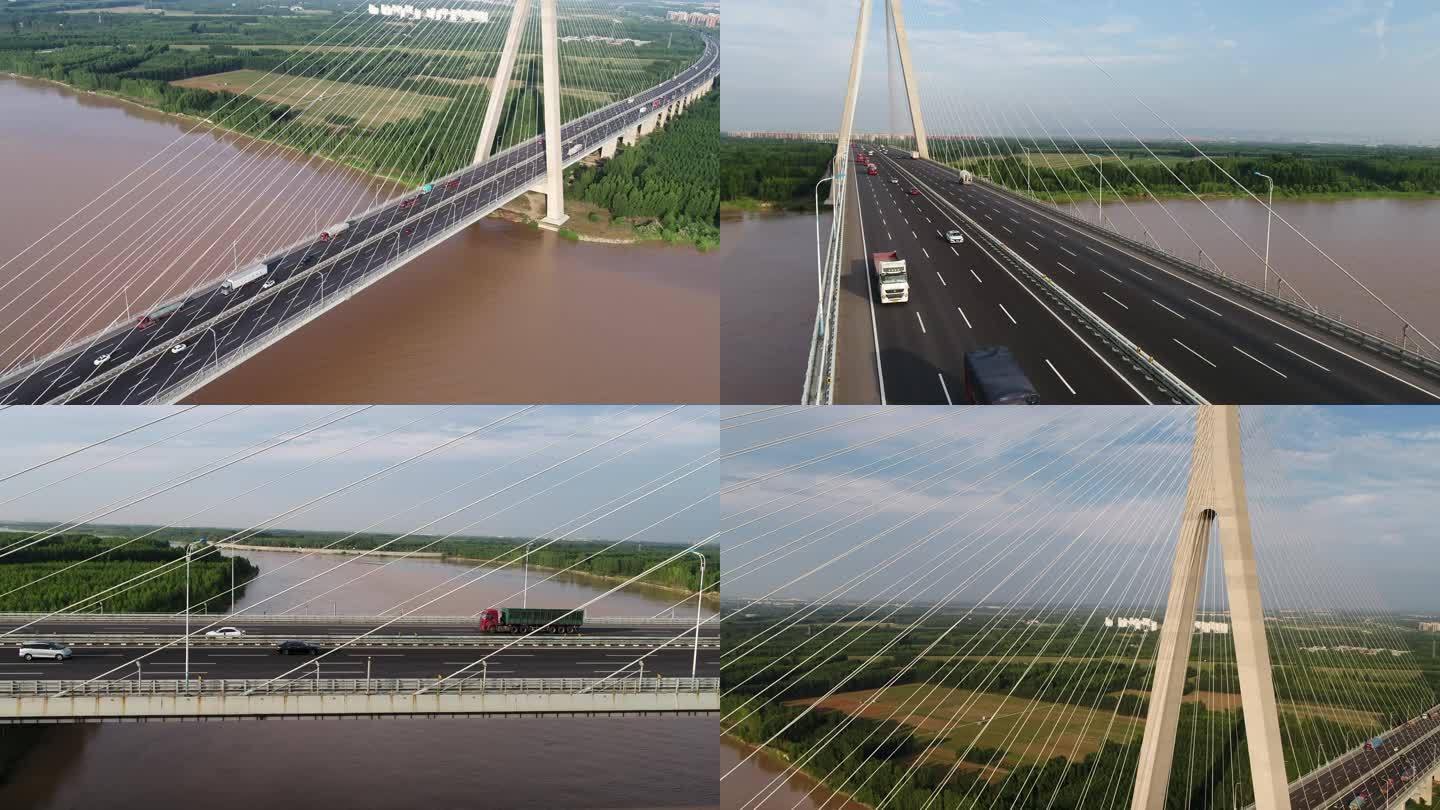 航拍京沪高速济南黄河三桥