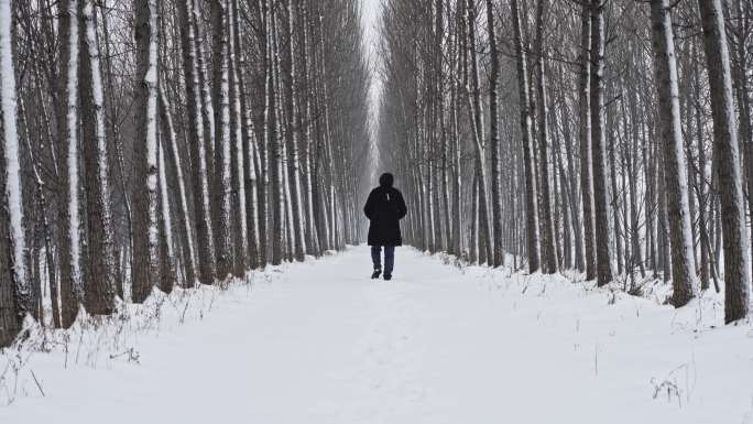 男子行走在积满雪的小路上