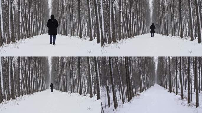 男子行走在积满雪的小路上