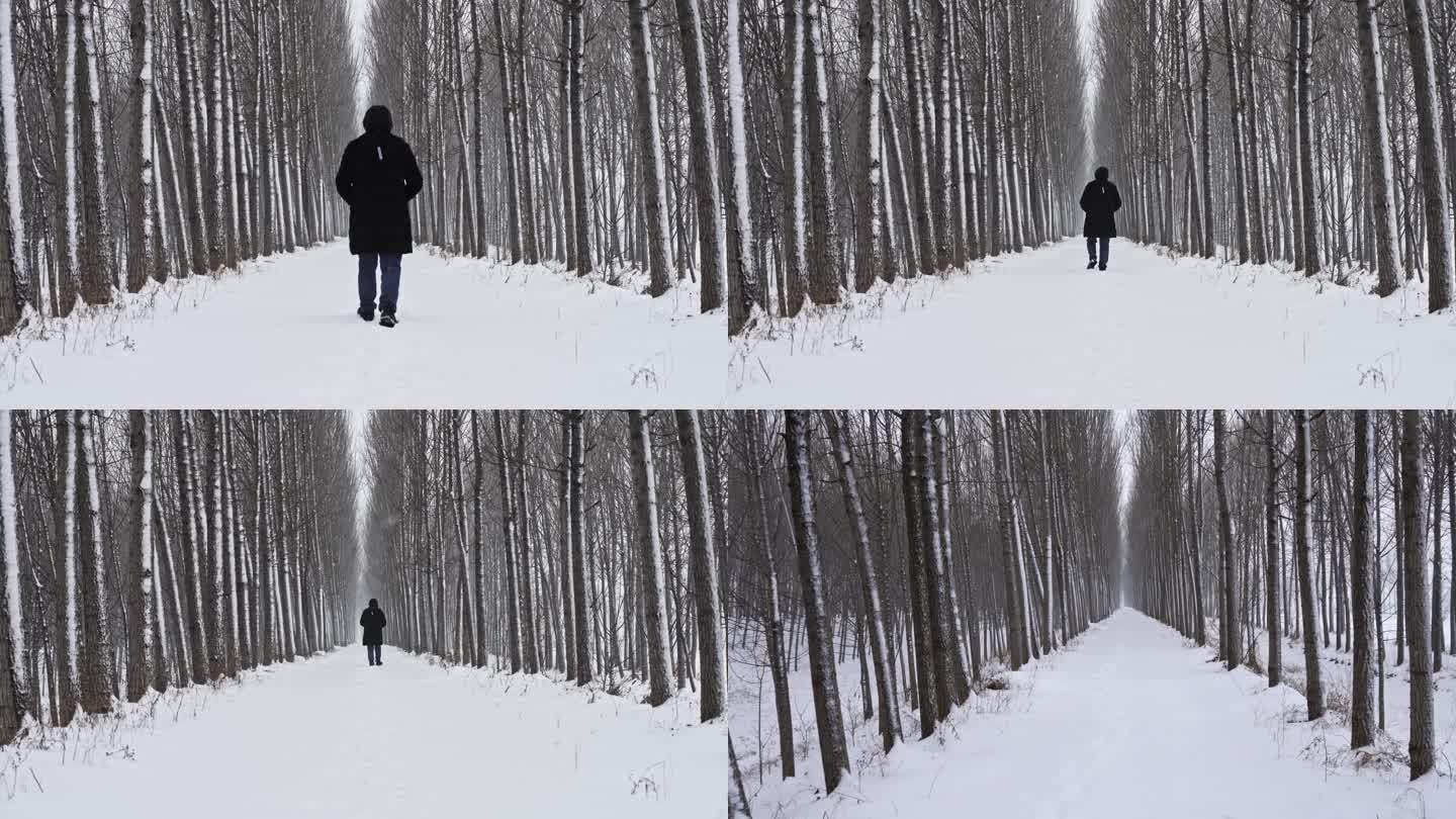 男子行走在积满雪的小路上