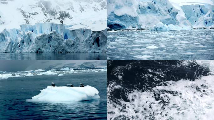 南极雪山 雪景 海浪 冰雪海面漂 雪融化