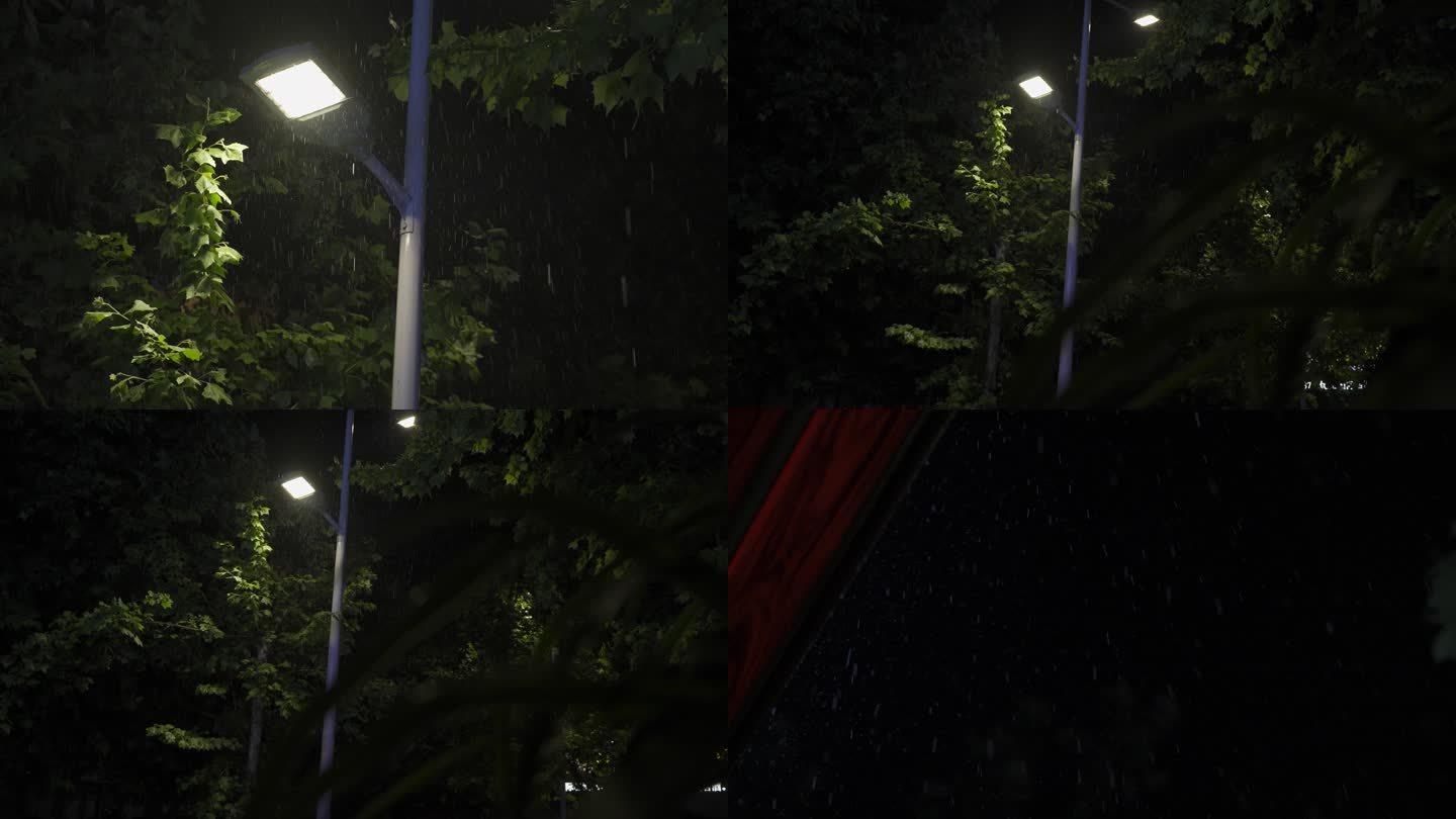 伤感唯美城市雨夜夜景,路灯下雨4k素材
