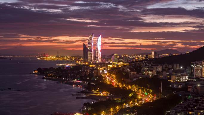 厦门晚霞夜景延时