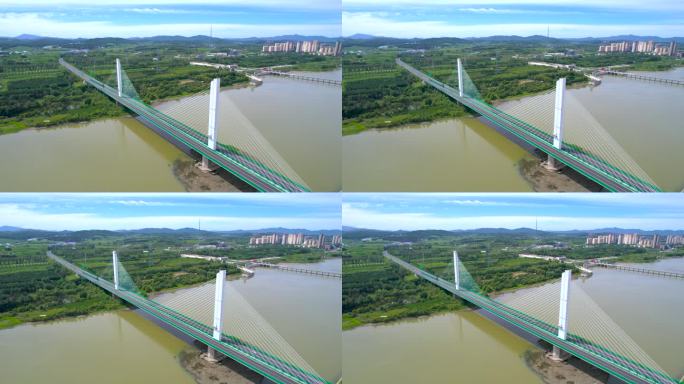 吉林市松花江蓝旗大桥高速公路建筑风光航拍