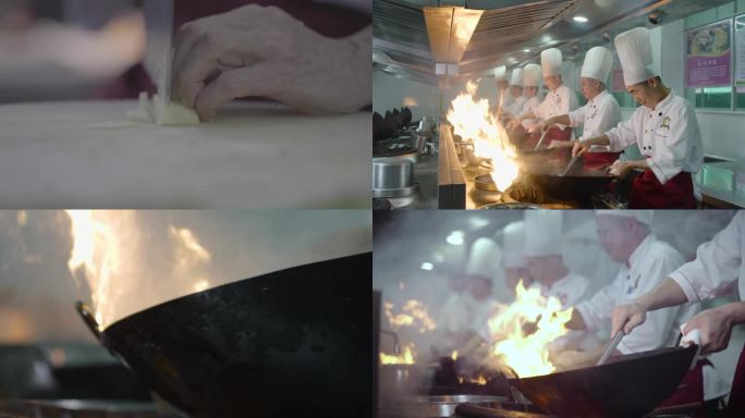 4k拍摄粤菜姜葱炒花蟹厨师厨艺厨房火焰