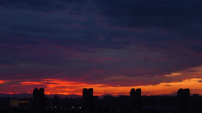 4K实拍城市落日余晖晚霞夕阳西下