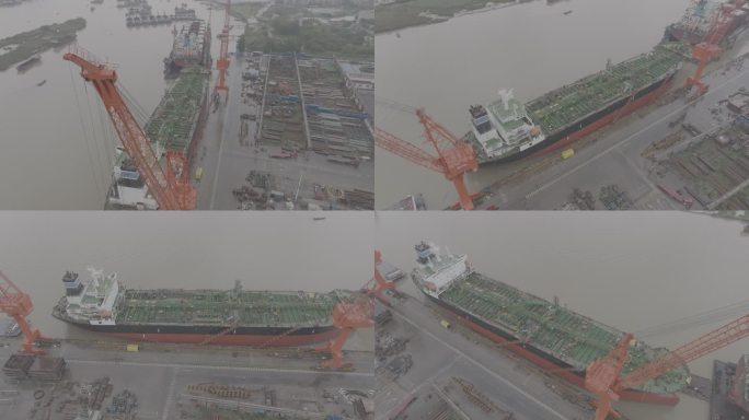 轮船航拍修船重工业造船厂港口造船