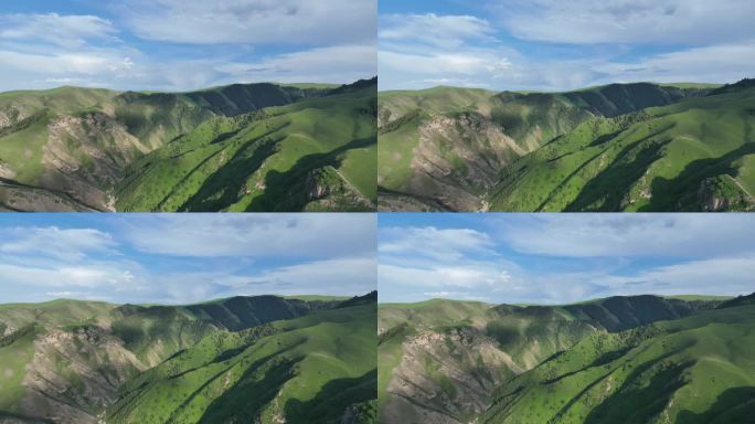 高山草原蓝天白云航拍