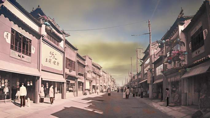 清朝民国时期街道旁的店铺古老场景2