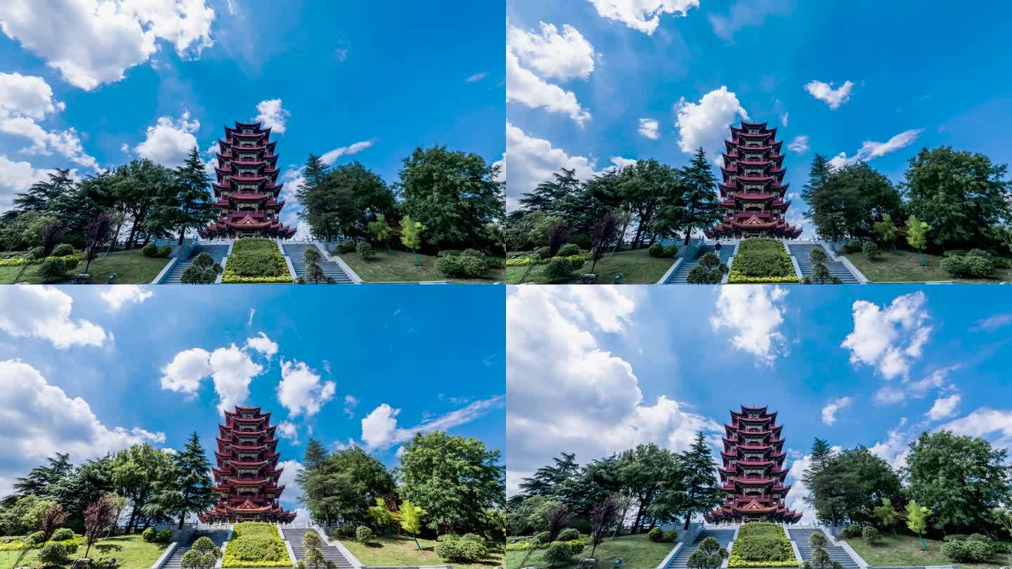 临沂市沂河新区东夷文化公园皇山阁蓝天白云